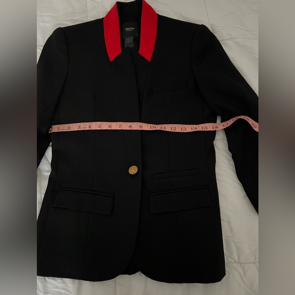 Orig $798 EUC Smythe One Button Poppy Red Lapel Black Blazer Size 2 - Picture 9 of 11